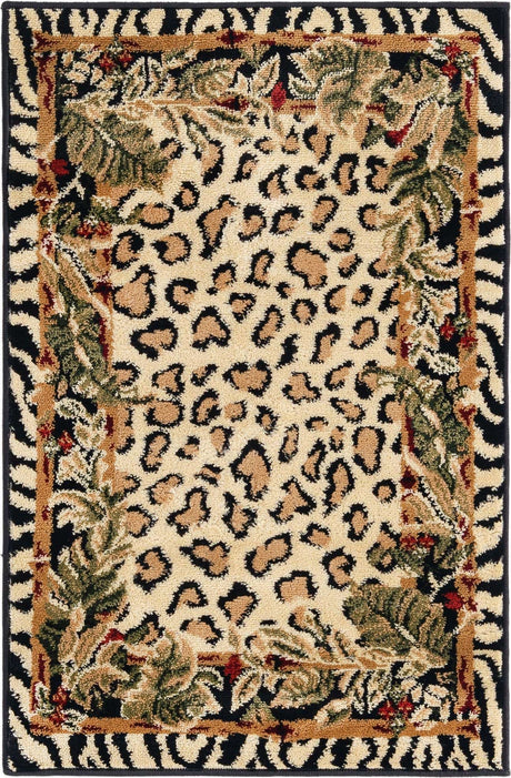 Cream 2' x 3' 1 Wildlife Rectangle Area Rug Animal Print Safari Jungle Inspired Carpet for Unique Modern Interior Design for Sale at Rug Engine