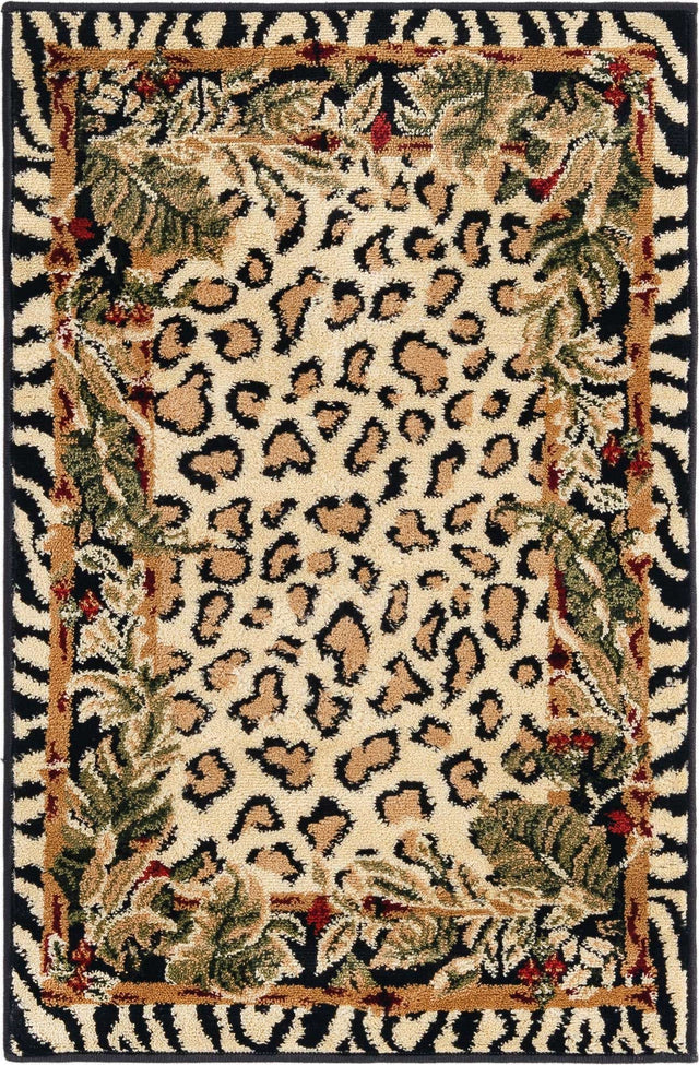Cream 2' x 3' 1 Wildlife Rectangle Area Rug Animal Print Safari Jungle Inspired Carpet for Unique Modern Interior Design for Sale at Rug Engine