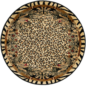 Cream 3' 1 x 3' 1 Wildlife Round Area Rug Animal Print Safari Jungle Inspired Carpet for Unique Modern Interior Design for Sale at Rug Engine