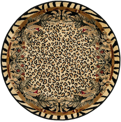 Cream 3' 1 x 3' 1 Wildlife Round Area Rug Animal Print Safari Jungle Inspired Carpet for Unique Modern Interior Design for Sale at Rug Engine