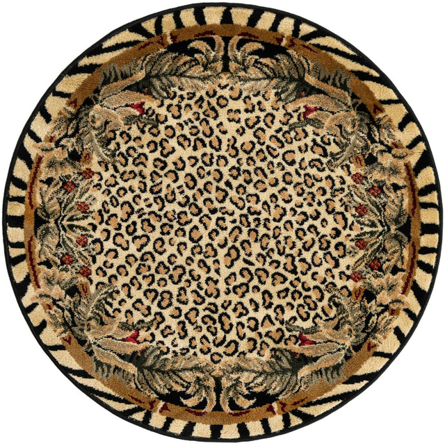 Cream 3' 1 x 3' 1 Wildlife Round Area Rug Animal Print Safari Jungle Inspired Carpet for Unique Modern Interior Design for Sale at Rug Engine