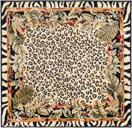 Cream 3' 1 x 3' 1 Wildlife Square Area Rug Animal Print Safari Jungle Inspired Carpet for Unique Modern Interior Design for Sale at Rug Engine