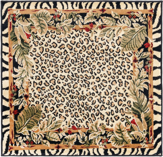 Cream 3' 1 x 3' 1 Wildlife Square Area Rug Animal Print Safari Jungle Inspired Carpet for Unique Modern Interior Design for Sale at Rug Engine
