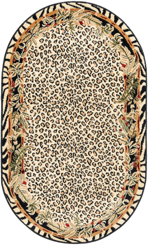 Cream 3' 1 x 5' 3 Wildlife Oval Area Rug Animal Print Safari Jungle Inspired Carpet for Unique Modern Interior Design for Sale at Rug Engine