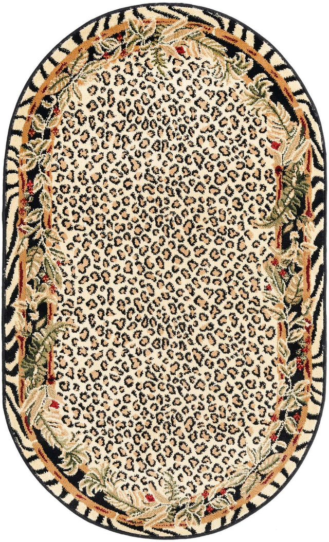 Cream 3' 1 x 5' 3 Wildlife Oval Area Rug Animal Print Safari Jungle Inspired Carpet for Unique Modern Interior Design for Sale at Rug Engine