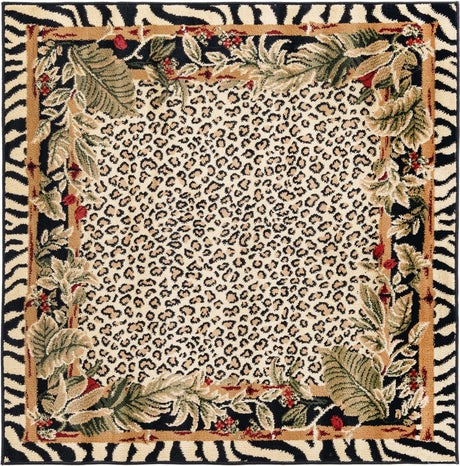 Cream 4' 1 x 4' 1 Wildlife Square Area Rug Animal Print Safari Jungle Inspired Carpet for Unique Modern Interior Design for Sale at Rug Engine