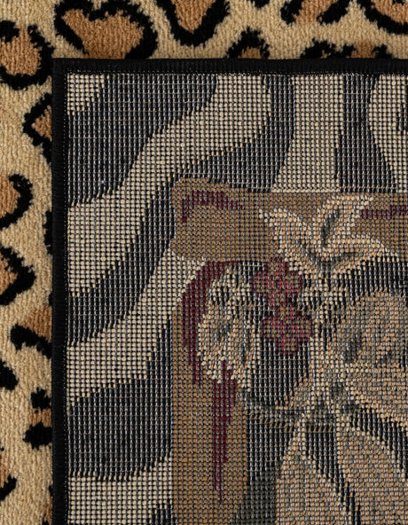 Cream 7' 10 x 7' 10 Wildlife Octagon Area Rug Animal Print Safari Jungle Inspired Carpet for Unique Modern Interior Design for Sale at Rug Engine