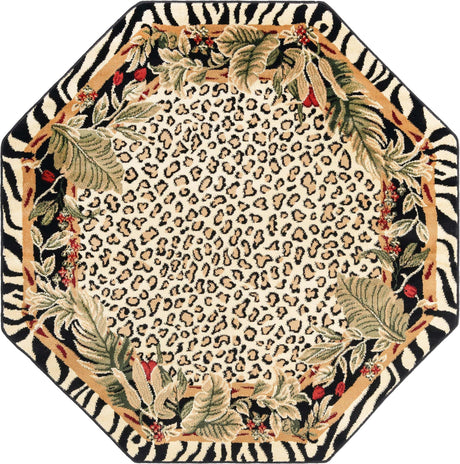 Cream 5' 3 x 5' 3 Wildlife Octagon Area Rug Animal Print Safari Jungle Inspired Carpet for Unique Modern Interior Design for Sale at Rug Engine