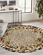 Cream 5' 3 x 5' 3 Wildlife Round Area Rug Animal Print Safari Jungle Inspired Carpet for Unique Modern Interior Design for Sale at Rug Engine