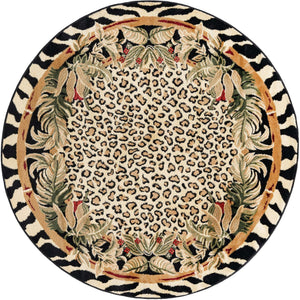 Cream 5' 3 x 5' 3 Wildlife Round Area Rug Animal Print Safari Jungle Inspired Carpet for Unique Modern Interior Design for Sale at Rug Engine