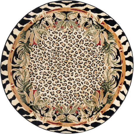 Cream 5' 3 x 5' 3 Wildlife Round Area Rug Animal Print Safari Jungle Inspired Carpet for Unique Modern Interior Design for Sale at Rug Engine