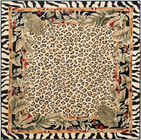 Cream 5' 3 x 5' 3 Wildlife Square Area Rug Animal Print Safari Jungle Inspired Carpet for Unique Modern Interior Design for Sale at Rug Engine