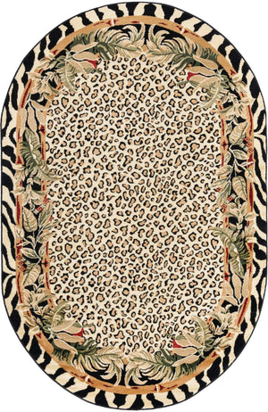 Cream 5' 3 x 8' Wildlife Oval Area Rug Animal Print Safari Jungle Inspired Carpet for Unique Modern Interior Design for Sale at Rug Engine