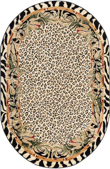 Cream 5' 3 x 8' Wildlife Oval Area Rug Animal Print Safari Jungle Inspired Carpet for Unique Modern Interior Design for Sale at Rug Engine