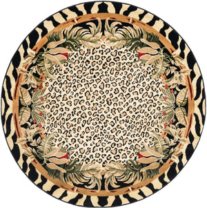 Cream 6' 1 x 6' 1 Wildlife Round Area Rug Animal Print Safari Jungle Inspired Carpet for Unique Modern Interior Design for Sale at Rug Engine