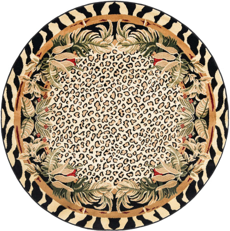 Cream 6' 1 x 6' 1 Wildlife Round Area Rug Animal Print Safari Jungle Inspired Carpet for Unique Modern Interior Design for Sale at Rug Engine