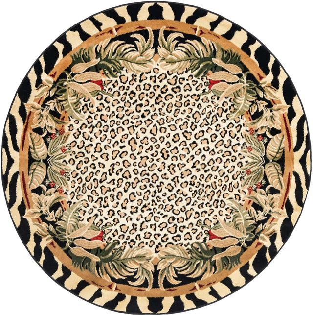 Cream 6' 1 x 6' 1 Wildlife Round Area Rug Animal Print Safari Jungle Inspired Carpet for Unique Modern Interior Design for Sale at Rug Engine