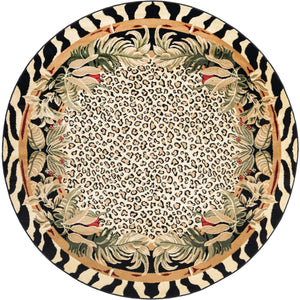 Cream 7' 1 x 7' 1 Wildlife Round Area Rug Animal Print Safari Jungle Inspired Carpet for Unique Modern Interior Design for Sale at Rug Engine