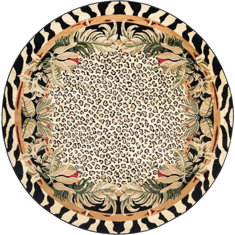 Cream 7' 1 x 7' 1 Wildlife Round Area Rug Animal Print Safari Jungle Inspired Carpet for Unique Modern Interior Design for Sale at Rug Engine