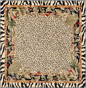 Cream 7' 1 x 7' 1 Wildlife Square Area Rug Animal Print Safari Jungle Inspired Carpet for Unique Modern Interior Design for Sale at Rug Engine