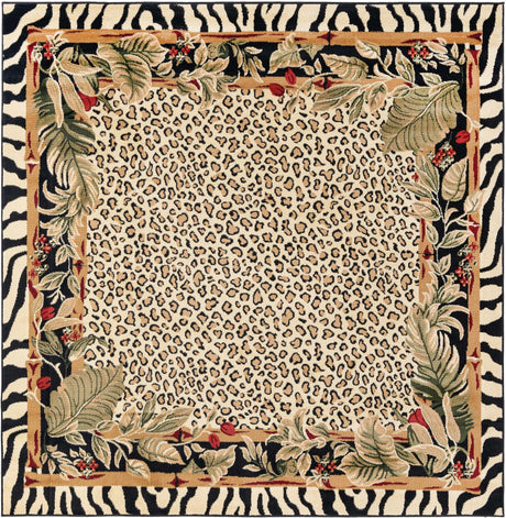 Cream 7' 1 x 7' 1 Wildlife Square Area Rug Animal Print Safari Jungle Inspired Carpet for Unique Modern Interior Design for Sale at Rug Engine