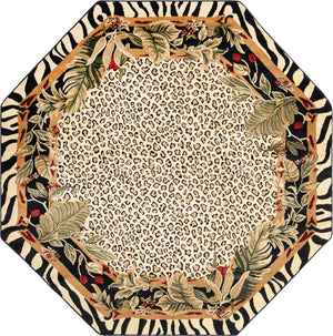 Cream 7' 10 x 7' 10 Wildlife Octagon Area Rug Animal Print Safari Jungle Inspired Carpet for Unique Modern Interior Design for Sale at Rug Engine