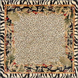 Cream 7' 10 x 7' 10 Wildlife Square Area Rug Animal Print Safari Jungle Inspired Carpet for Unique Modern Interior Design for Sale at Rug Engine