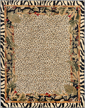 Cream 7' 10 x 10' Wildlife Rectangle Area Rug Animal Print Safari Jungle Inspired Carpet for Unique Modern Interior Design for Sale at Rug Engine
