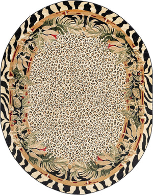 Cream 7' 10 x 10' Wildlife Oval Area Rug Animal Print Safari Jungle Inspired Carpet for Unique Modern Interior Design for Sale at Rug Engine
