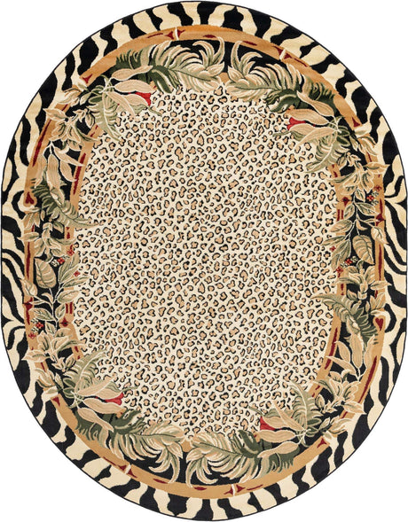 Cream 7' 10 x 10' Wildlife Oval Area Rug Animal Print Safari Jungle Inspired Carpet for Unique Modern Interior Design for Sale at Rug Engine