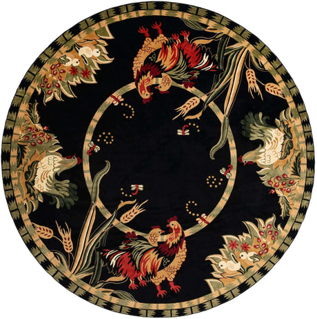 Black 13' 1 x 13' 1 Barnyard Round Area Rug 100% Polypropylene With Cotton Backing Traditional Cottage Rustic Classical Carpet for Living Office Bedroom Dining Room Easy to Clean Long Lasting & Durable Decor for Sale at Rug Engine