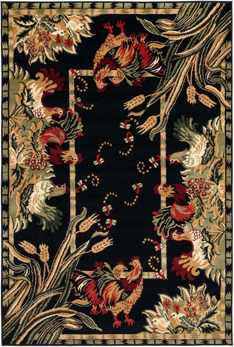 Black 4' 1 x 6' 1 Barnyard Rectangle Area Rug 100% Polypropylene With Cotton Backing Traditional Cottage Rustic Classical Carpet for Living Office Bedroom Dining Room Easy to Clean Long Lasting & Durable Decor for Sale at Rug Engine