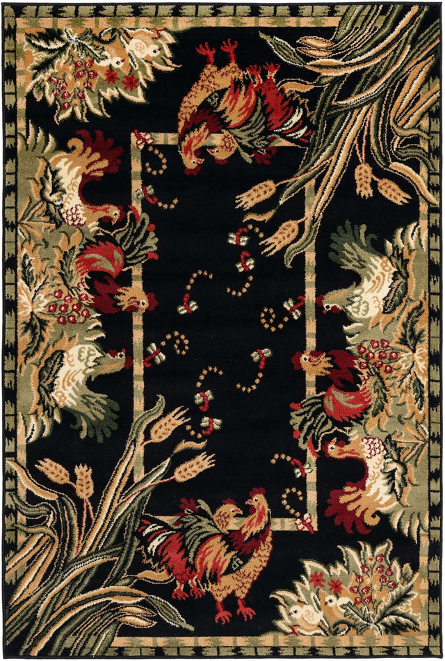 Black 4' 1 x 6' 1 Barnyard Rectangle Area Rug 100% Polypropylene With Cotton Backing Traditional Cottage Rustic Classical Carpet for Living Office Bedroom Dining Room Easy to Clean Long Lasting & Durable Decor for Sale at Rug Engine