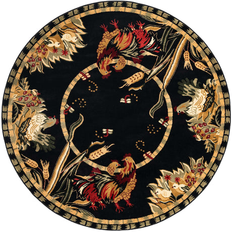 Black 7' 1 x 7' 1 Barnyard Round Area Rug 100% Polypropylene With Cotton Backing Traditional Cottage Rustic Classical Carpet for Living Office Bedroom Dining Room Easy to Clean Long Lasting & Durable Decor for Sale at Rug Engine