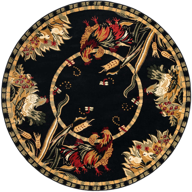 Black 7' 1 x 7' 1 Barnyard Round Area Rug 100% Polypropylene With Cotton Backing Traditional Cottage Rustic Classical Carpet for Living Office Bedroom Dining Room Easy to Clean Long Lasting & Durable Decor for Sale at Rug Engine