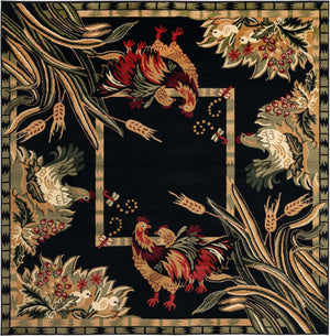 Black 7' 1 x 7' 1 Barnyard Square Area Rug 100% Polypropylene With Cotton Backing Traditional Cottage Rustic Classical Carpet for Living Office Bedroom Dining Room Easy to Clean Long Lasting & Durable Decor for Sale at Rug Engine