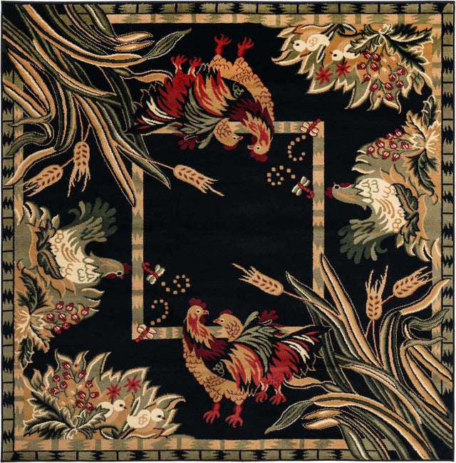 Black 7' 1 x 7' 1 Barnyard Square Area Rug 100% Polypropylene With Cotton Backing Traditional Cottage Rustic Classical Carpet for Living Office Bedroom Dining Room Easy to Clean Long Lasting & Durable Decor for Sale at Rug Engine