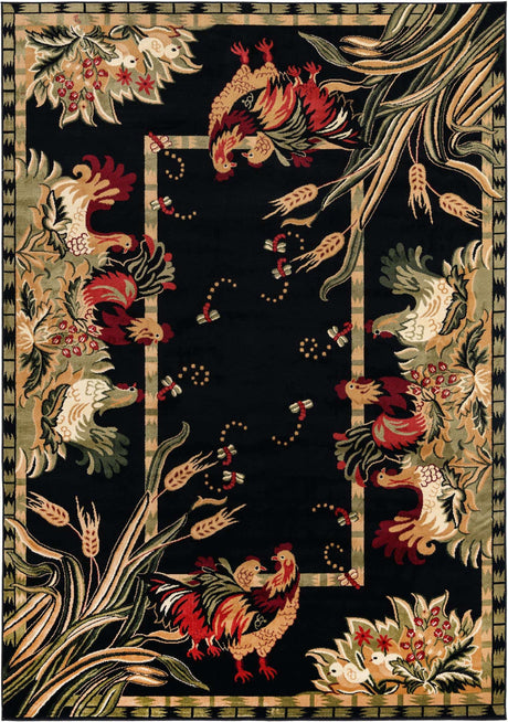 Black 7' 10 x 11' Barnyard Rectangle Area Rug 100% Polypropylene With Cotton Backing Traditional Cottage Rustic Classical Carpet for Living Office Bedroom Dining Room Easy to Clean Long Lasting & Durable Decor for Sale at Rug Engine