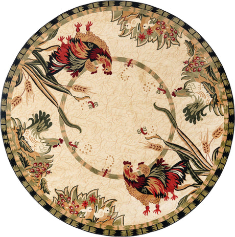 Cream 10' x 10' Barnyard Round Area Rug 100% Polypropylene With Cotton Backing Traditional Cottage Rustic Classical Carpet for Living Office Bedroom Dining Room Easy to Clean Long Lasting & Durable Decor for Sale at Rug Engine