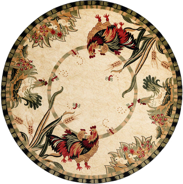 Cream 13' 1 x 13' 1 Barnyard Round Area Rug 100% Polypropylene With Cotton Backing Traditional Cottage Rustic Classical Carpet for Living Office Bedroom Dining Room Easy to Clean Long Lasting & Durable Decor for Sale at Rug Engine