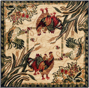 Cream 3' 1 x 3' 1 Barnyard Square Area Rug 100% Polypropylene With Cotton Backing Traditional Cottage Rustic Classical Carpet for Living Office Bedroom Dining Room Easy to Clean Long Lasting & Durable Decor for Sale at Rug Engine