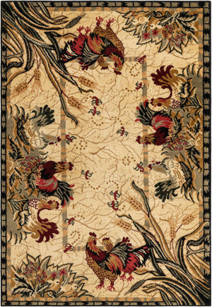 Cream 4' 1 x 6' 1 Barnyard Rectangle Area Rug 100% Polypropylene With Cotton Backing Traditional Cottage Rustic Classical Carpet for Living Office Bedroom Dining Room Easy to Clean Long Lasting & Durable Decor for Sale at Rug Engine