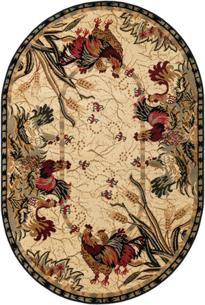 Cream 4' 1 x 6' 1 Barnyard Oval Area Rug 100% Polypropylene With Cotton Backing Traditional Cottage Rustic Classical Carpet for Living Office Bedroom Dining Room Easy to Clean Long Lasting & Durable Decor for Sale at Rug Engine