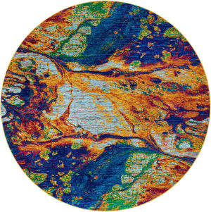 Multicolor 10' x 10' Calypso Round Area Rug 100% Polypropylene With Cotton Backing Colorful Vivid Traditional Design Carpet for Living Office Dining Rooms for Sale at Rug Engine