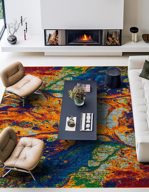 Multicolor 10' x 10' Calypso Square Area Rug 100% Polypropylene With Cotton Backing Colorful Vivid Traditional Design Carpet for Living Office Dining Rooms for Sale at Rug Engine