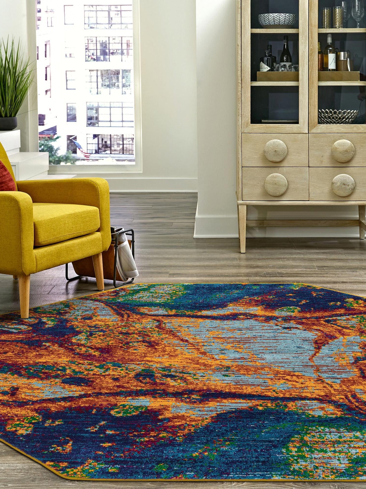 Multicolor 7' 10 x 7' 10 Calypso Octagon Area Rug 100% Polypropylene With Cotton Backing Colorful Vivid Traditional Design Carpet for Living Office Dining Rooms for Sale at Rug Engine