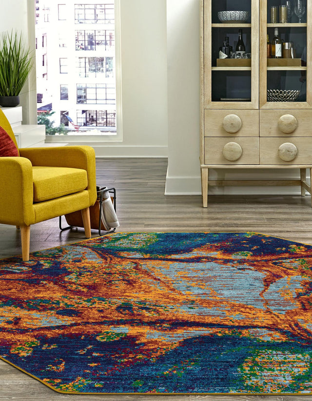 Multicolor 7' 10 x 7' 10 Calypso Octagon Area Rug 100% Polypropylene With Cotton Backing Colorful Vivid Traditional Design Carpet for Living Office Dining Rooms for Sale at Rug Engine