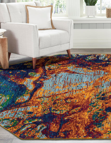 Multicolor 5' 3 x 5' 3 Calypso Octagon Area Rug 100% Polypropylene With Cotton Backing Colorful Vivid Traditional Design Carpet for Living Office Dining Rooms for Sale at Rug Engine