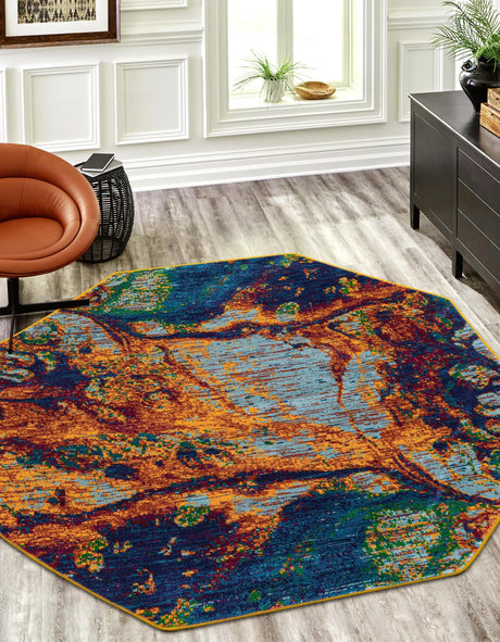 Multicolor 5' 3 x 5' 3 Calypso Octagon Area Rug 100% Polypropylene With Cotton Backing Colorful Vivid Traditional Design Carpet for Living Office Dining Rooms for Sale at Rug Engine