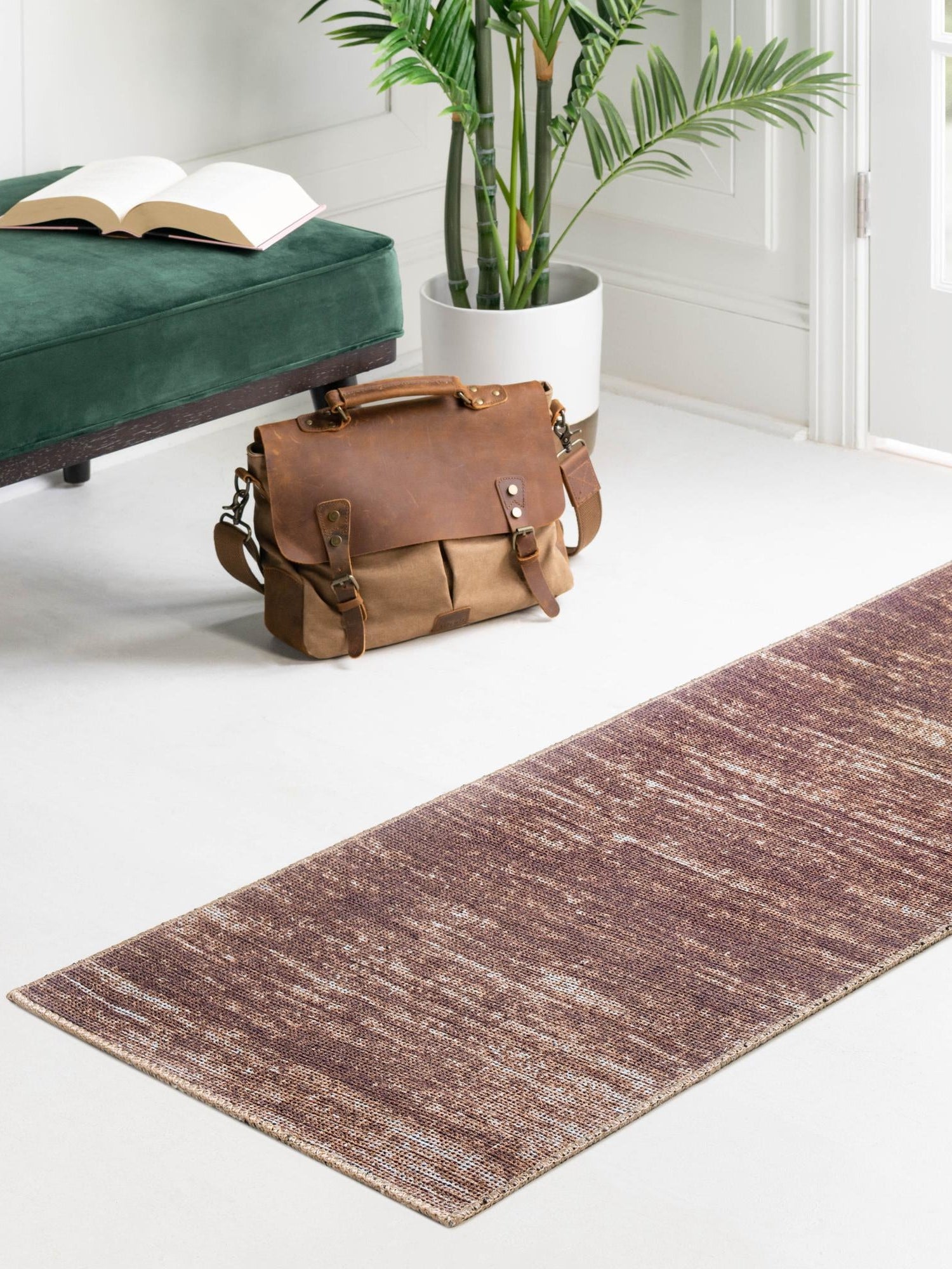 Brown 2' x 5' Asha Runner Area Rug 100% Chenille Cotton Easy Clean Indoor Living Dining Bedroom Office Carpet for Sale at Rug Engine